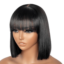 Load image into Gallery viewer, Human Hair Short Bob Wig With Bangs Black and Blonde bob wig with fringe