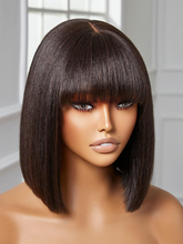 Load image into Gallery viewer, Human Hair Short Bob Wig With Bangs Black and Blonde bob wig with fringe