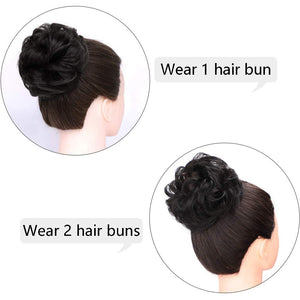 100% Really Bun Human Hair 2 PCS Messy Bun Scrunchy Wave Curly Chignon Hair Piece for Women Kids and Wedding Updo Donut Hair Clip Extension Ponytails